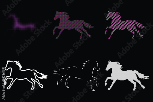 Running Horse Silhouettes Abstract Vector Illustration