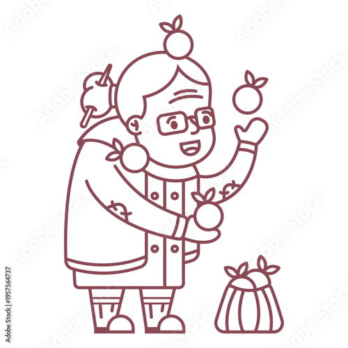 Grandma character giving goodies stroke