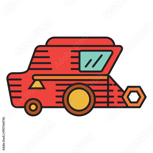 Farm combine harvester red icon