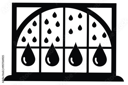 raindrops on window silhouette line art vector illustration