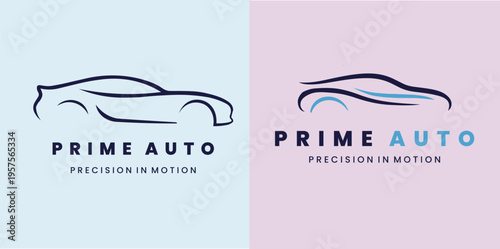 Car Logo Abstract Lines Vector. Vector illustration Prime auto logo design set with minimalist car profile lines and elegant typography