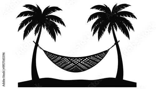 Billede på lærred tropical palm trees with hammock silhouette representing beach relaxation summer