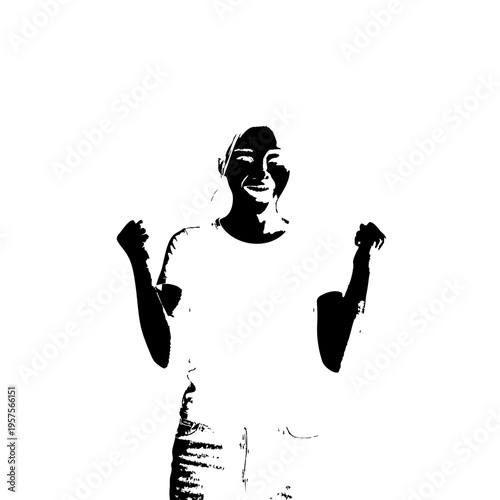 Successful person cheering with clenched fists vector, victory and motivation concept, AI