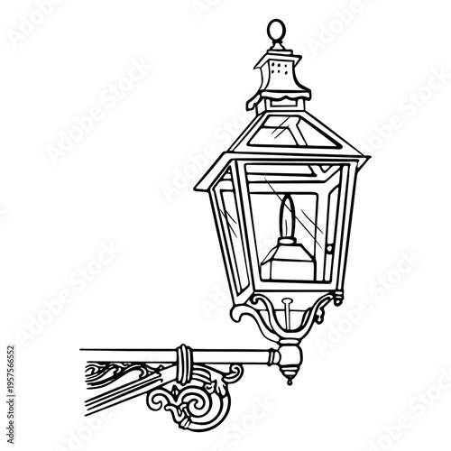 Vintage classic post lamp hand drawn