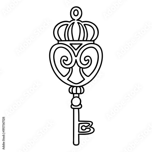 Hand drawn crown ornate key stroke
