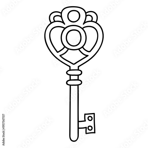 Hand drawn heart ornate key stroke