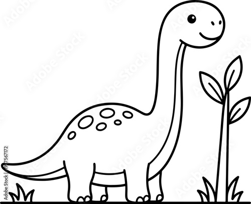 Cute cartoon Brachiosaurus dinosaur outline vector illustration for kids coloring book pages