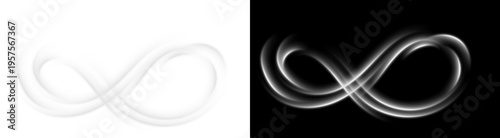 Fotografie PNG image of Abstract glowing infinity symbol formed by elegant wavy white lines representing endless possibilities and continuity on transparent background
