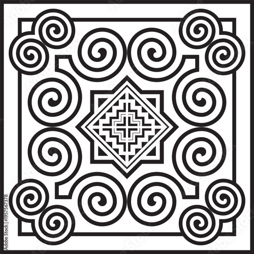 Black Hmong symbolic patterns for use in designing clothing, blankets, and wallpaper.