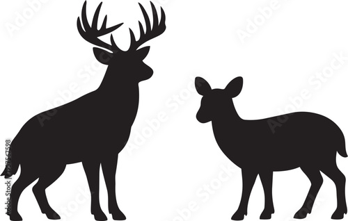 A wild brown stag deer silhouette vector illustration featuring large antlers and horns represents a majestic forest mammal and elk head ideal for nature, hunting, or Christmas designs