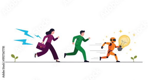 AI robot leading innovation race with new idea, outpacing human workers