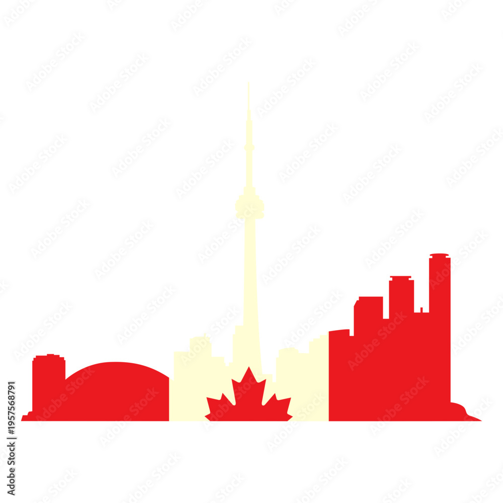 Fototapeta premium Toronto landscape on canada flag flat