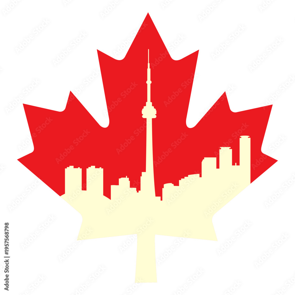 Fototapeta premium Toronto landscape on maple leaf flat
