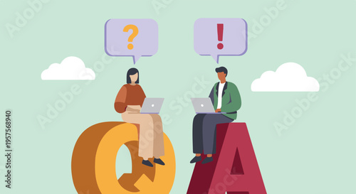 Question and Answer Concept with People Using Laptops