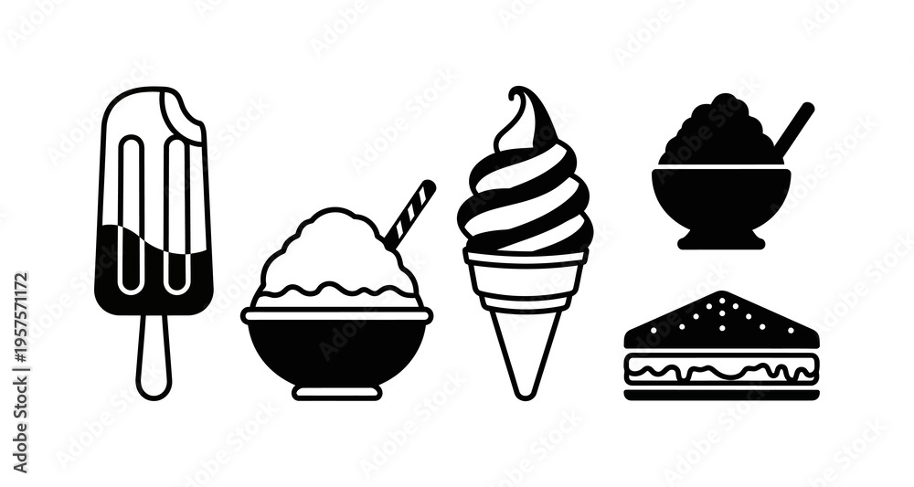 Εκτύπωση καμβά A collection of sweet desserts and cold treats, including ice cream, popsicles,