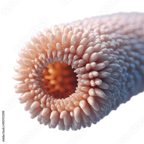 Close up of a pink sea cucumber's textured body isolated on transparent background