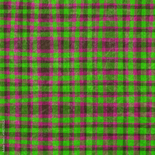 Vibrant green and pink plaid seamless pattern with textured fabric style, ideal for bold textiles, creative backgrounds, packaging, and unique designs.
