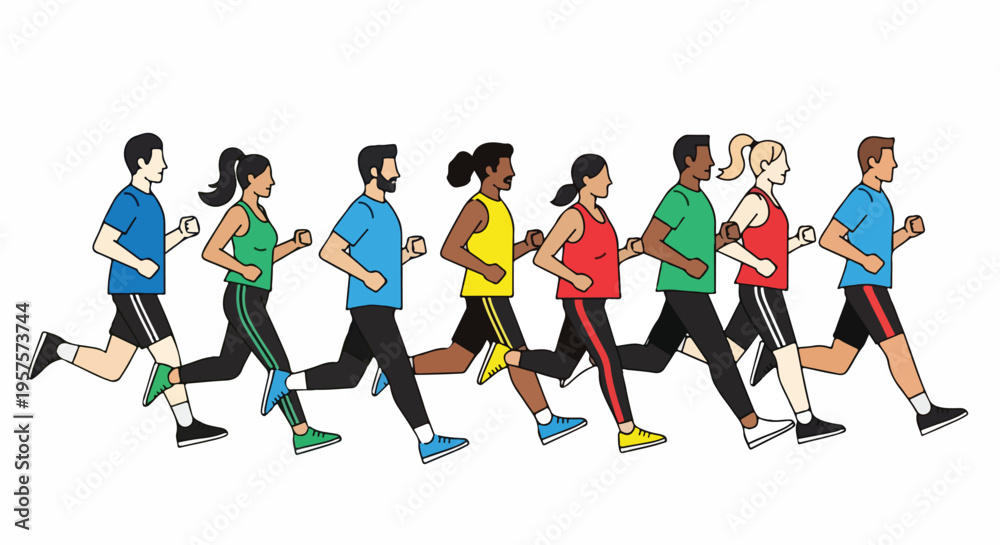 Fototapeta premium Diverse group of people running together in a marathon or race.