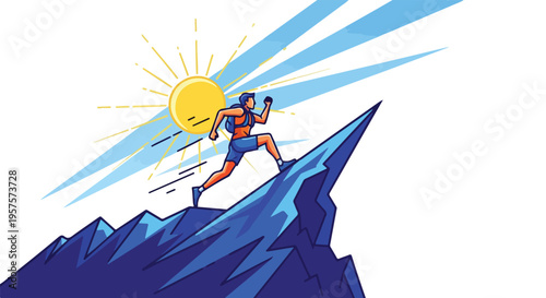 Determined male runner ascending a steep mountain peak with speed and agility.