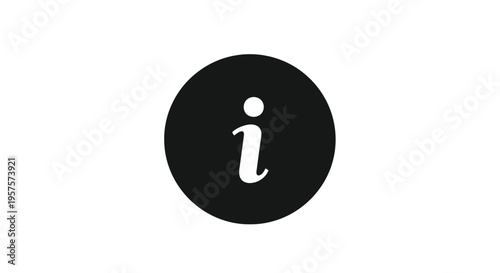 A black circle contains a white information symbol featuring a dot and i