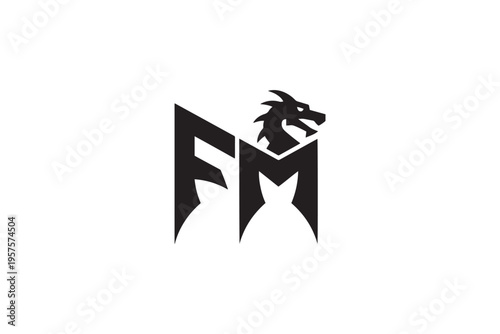 Dynamic fm logo design featuring a fierce dragon head emblem