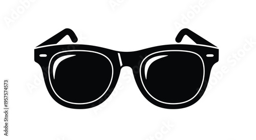 A black and white illustration of a pair of classic sunglasses