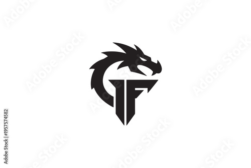 Dynamic gf logo features a fierce dragon emblem for gaming and entertainment brands