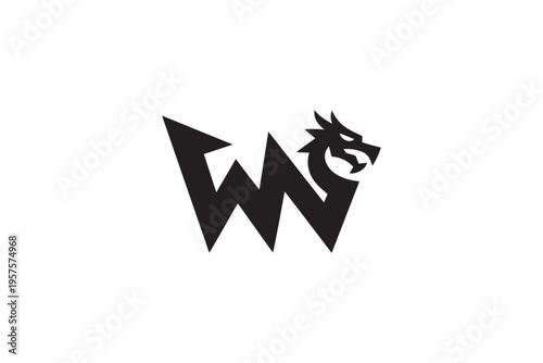 Dynamic logo design featuring a fierce dragon integrated into the letter w