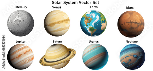 8 Planets Vector PNG Set – Shamsi Solar System Artboard Illustration, Isolated on White Background