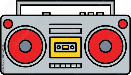 Boombox Music Player with Cassette Tape Illustration
