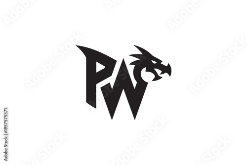 Dynamic pw logo features a fierce dragon head integrated into bold typography