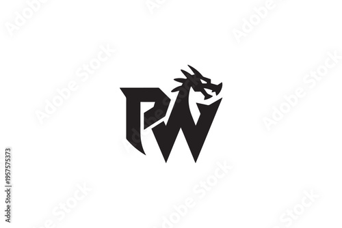 Dynamic pw logo featuring a fierce dragon head for modern branding and identity