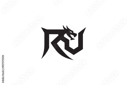 Dynamic ru logo design featuring a fierce dragon head integrated into the typography