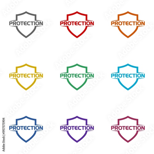 Protection shield icon isolated on white background. Set icons colorful