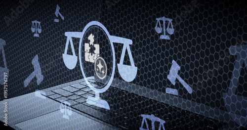 Foto Justicia e inteligencia artificial concepto de regulación legal digital y tecnol