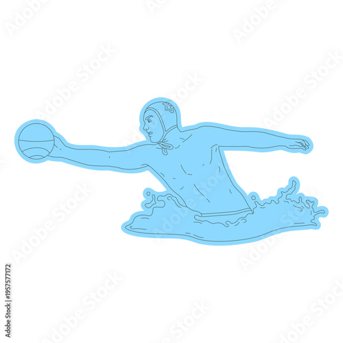 Waterpolo player with ball line art