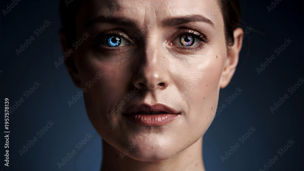 Obraz premium Human AI Self-Realization – Digital Identity and Consciousness, Photorealistic Portrait, 8K