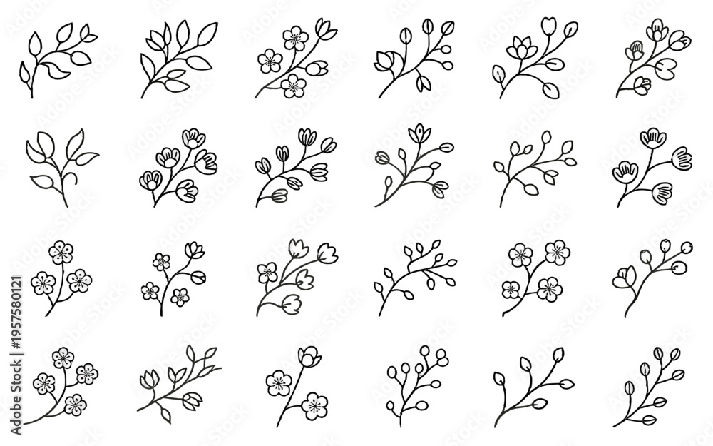 Fototapeta premium A collection of delicate floral branches for elegant design.