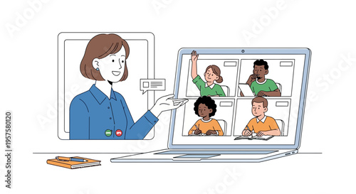 Online Classroom: Teacher Interacting with Students via Video Conference