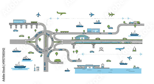 Global Transportation Network: Cars, Trains, Planes, Ships, and Roads