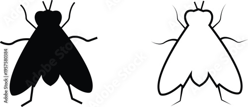 Fly icon set collection group black silhouette insect symbol bug pest housefly vector illustration flat and line style isolated design elements minimal modern editable pack