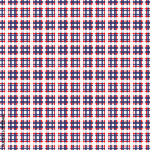Classic red, white, and blue plaid with bold intersecting lines, clean geometric style, perfect for backgrounds, textiles, fashion, and patriotic themed designs.