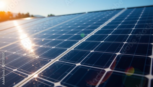 Sustainable energy generation solar panel installation clean energy solutions outdoor environment close up viewpoint