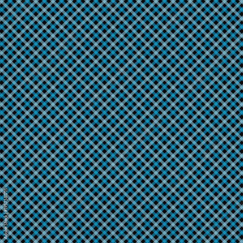 Dark blue and black plaid seamless pattern with layered diagonal lines. Bold geometric textile background perfect for fashion, shirts, digital prints, and modern decor.