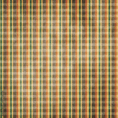 Earth tone plaid seamless pattern with warm brown, green, and orange stripes. Vintage textured textile background perfect for cozy decor, fabric, and autumn designs.