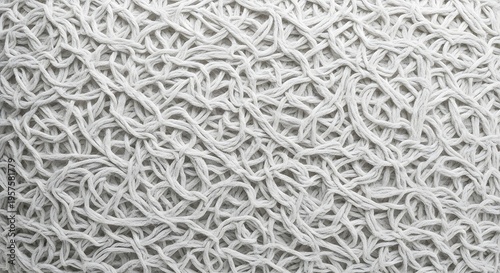 Detailed close-up view of a white intertwined fibrous texture forming a complex organic pattern