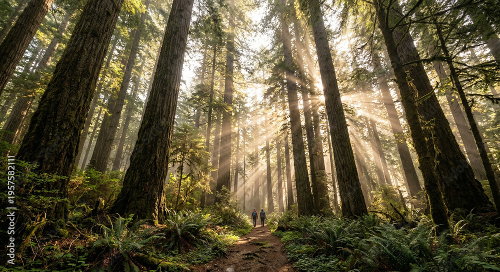 Fototapeta premium Majestic Forest Awakening with Morning Sunbeams