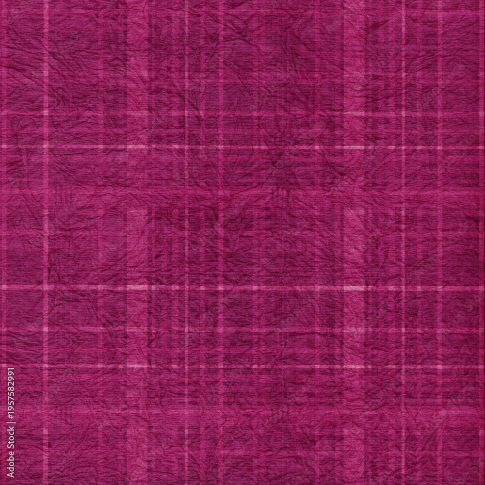 Fototapeta premium Dark magenta textured plaid seamless pattern with crumpled fabric effect. Rich artistic textile background ideal for fashion, wallpaper, and creative design projects.