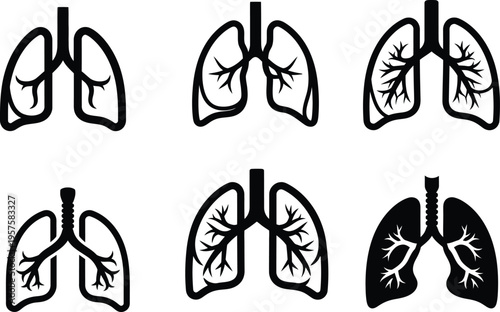 Human lung anatomy illustrations with healthy and diseased states
