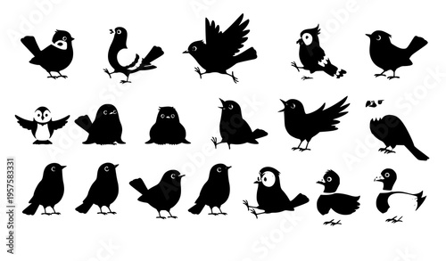 Minimal birds icon set simple animal silhouettes and flat vector bird collection isolated on white background
